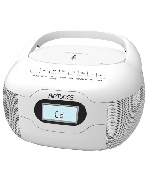 Riptunes Riptunes CD MP3 BOOMBOX with Bluetooth Aux-in USB, Phones jack, AC/DC Powered  Kosher with No Radio - White