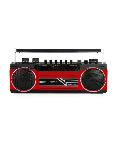 Riptunes Retro AM/FM/SW Radio + Cassette Boombox with Bluetooth and USB/SDHC Playback, Red
