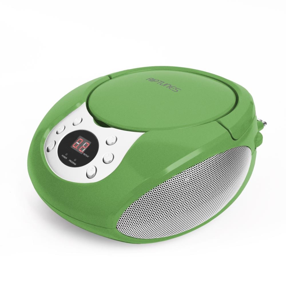 Green Riptunes Portable CD Player with AM FM Radio Potable radios Boom Box with Aux Line-in 