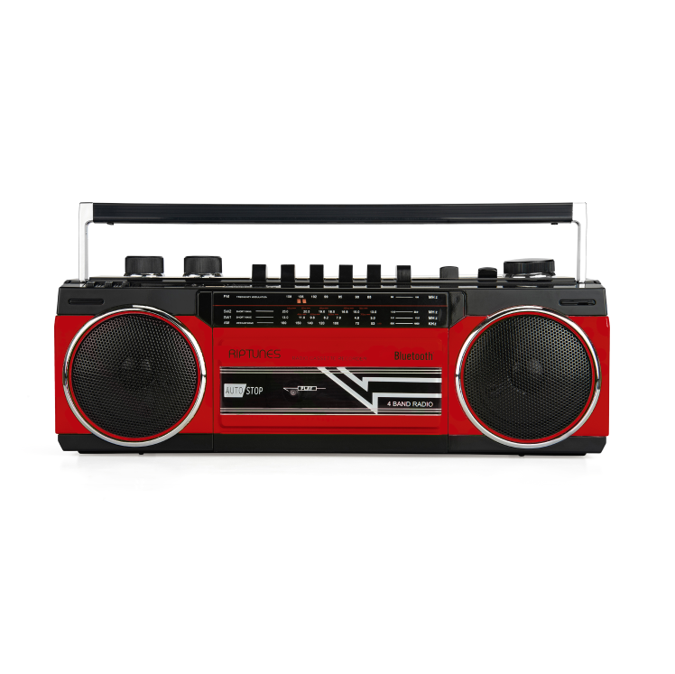 Riptunes Retro Amfmsw Radio Cassette Boombox With Bluetooth And Usbsdhc Playback Red