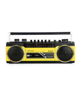Riptunes Retro AM/FM/SW Radio + Cassette Boombox with Bluetooth and USB/SDHC Playback, Yellow