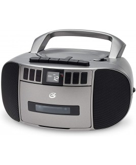GPX BCA209S AM/FM Boombox with CD and Cassette Player, Silver/Gray