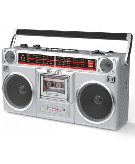 Riptunes Radio Cassette Stereo Boombox With Bluetooth Audio - Silver